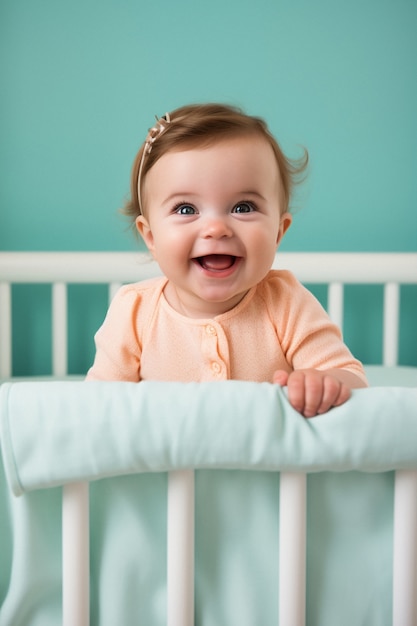 Foto gratuita retrato de un adorable recién nacido en la cuna