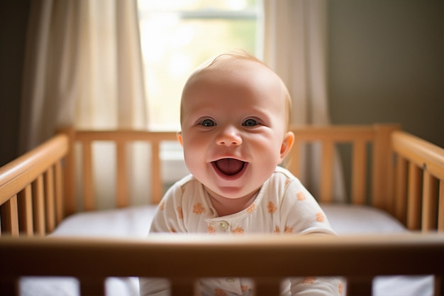 Retrato de un adorable recién nacido en la cuna