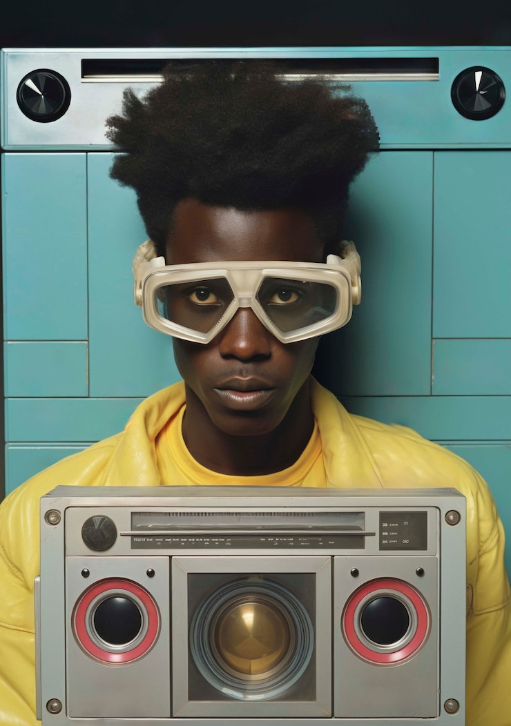 Foto gratuito retrato de un adulto joven escuchando la transmisión de radio