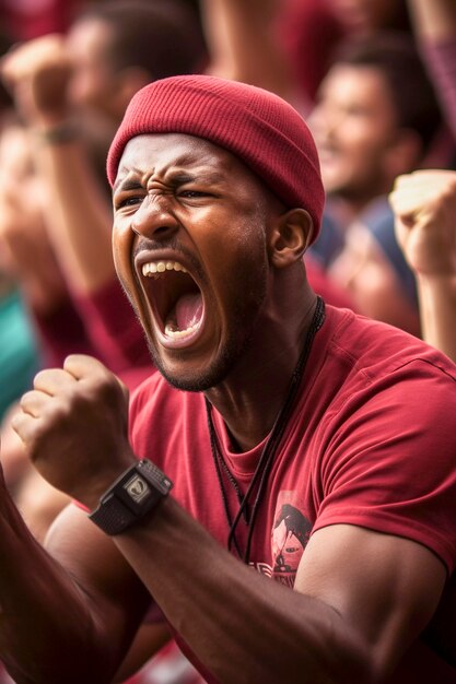 Retrato de un aficionado al fútbol disfrutando del partido