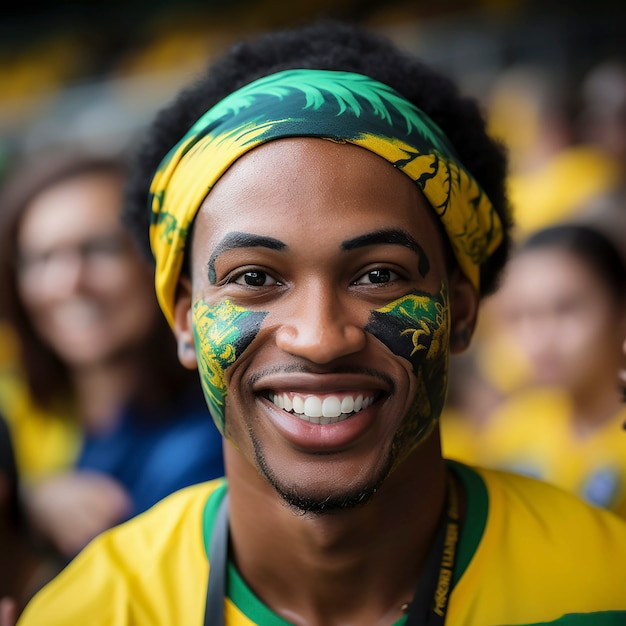 Foto gratuita retrato de un aficionado al fútbol disfrutando del partido