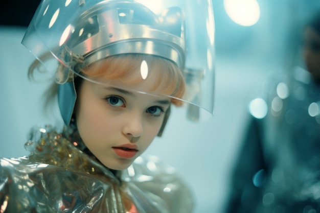 Retrato de alta tecnología de una chica joven con estilo futurista
