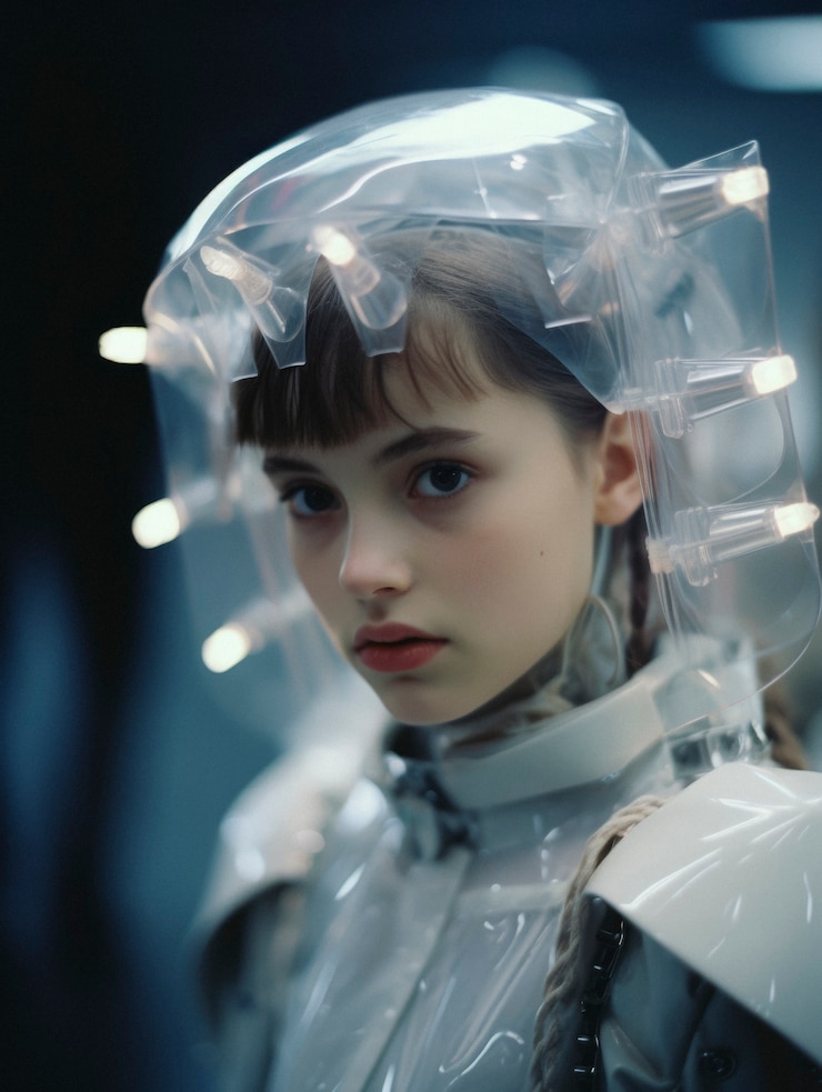 Foto gratuito retrato de alta tecnología de una joven con estilo futurista