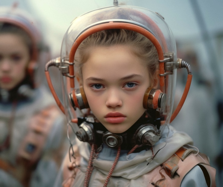 Foto gratuito retrato de alta tecnología de una joven con estilo futurista