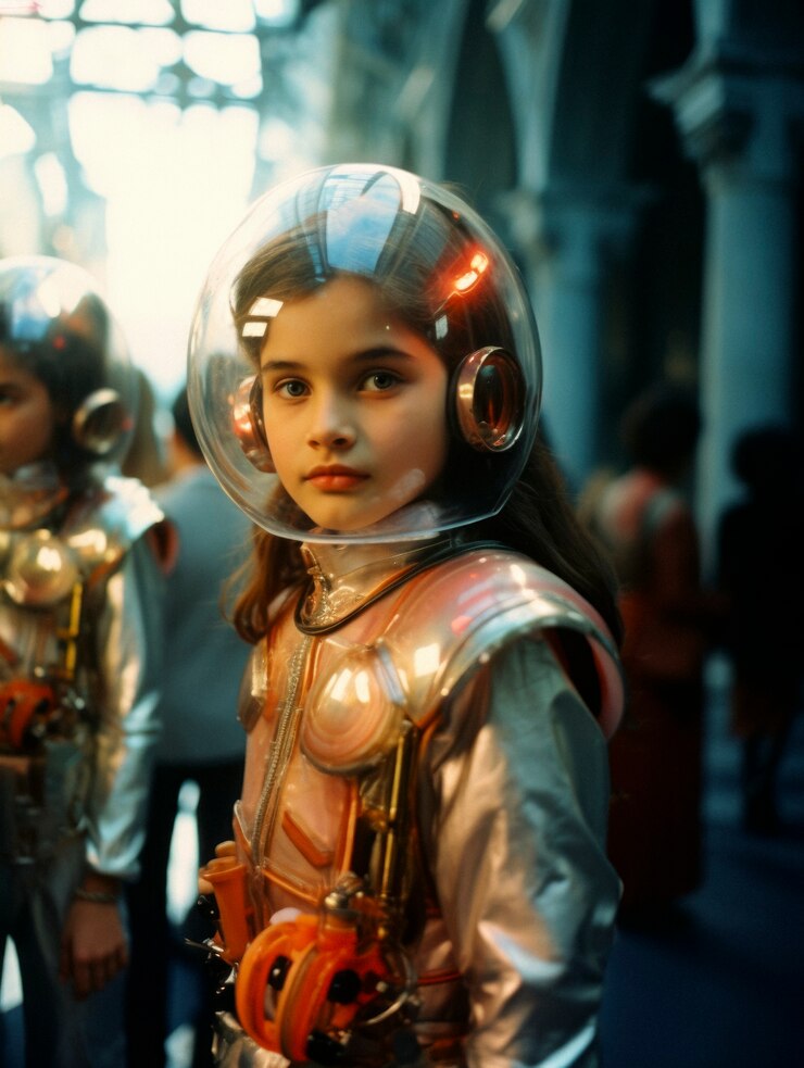 Foto gratuito retrato de alta tecnología de una joven con estilo futurista