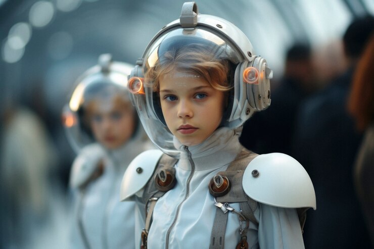 Foto gratuito retrato de alta tecnología de una joven con estilo futurista