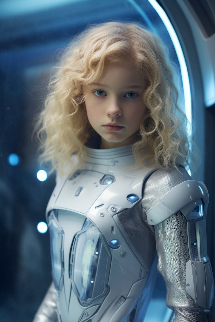 Foto gratuito retrato de alta tecnología de una joven con estilo futurista