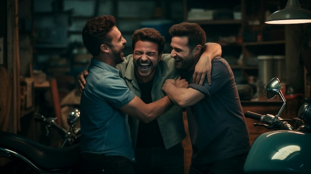 Foto gratuita retrato de amigos hombres compartiendo un momento afectuoso de amistad