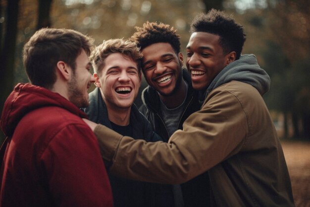 Retrato de amigos hombres compartiendo un momento afectuoso de amistad