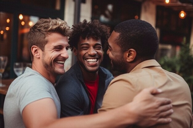 Retrato de amigos hombres compartiendo un momento afectuoso de amistad