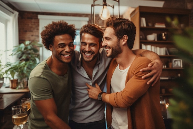 Foto gratuita retrato de amigos hombres compartiendo un momento afectuoso de amistad