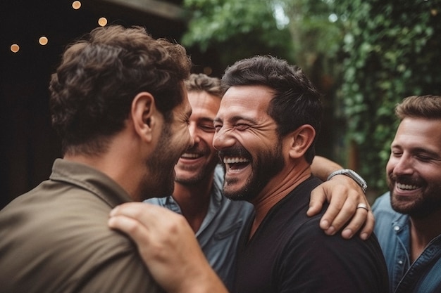Retrato de amigos hombres compartiendo un momento afectuoso de amistad