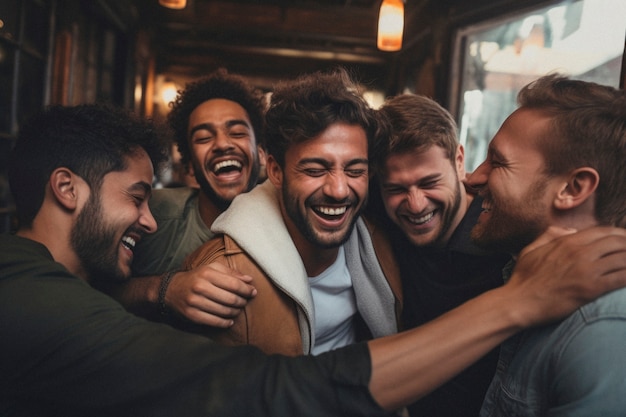 Retrato de amigos hombres compartiendo un momento afectuoso de amistad