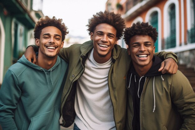 Retrato de amigos hombres compartiendo un momento afectuoso de amistad