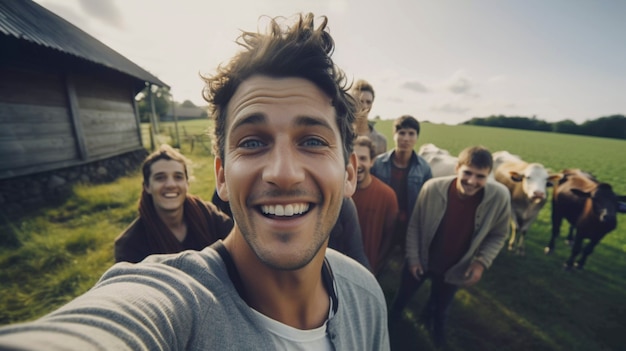 Foto gratuita retrato de amigos milenarios que viven en el campo después de mudarse de la ciudad