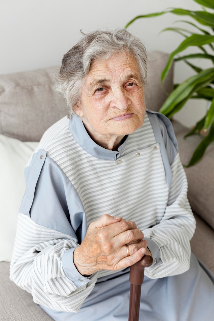 Foto gratuito retrato de anciana abuela relajante en casa