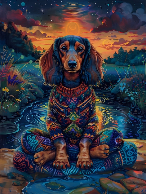 Foto gratuita retrato de un animal meditando y practicando la atención plena en estilo de arte digital