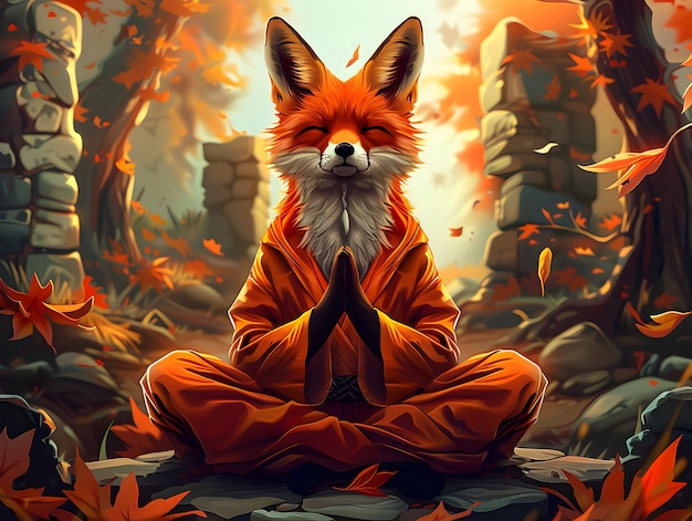 Retrato de un animal meditando y practicando la atención plena en estilo de arte digital