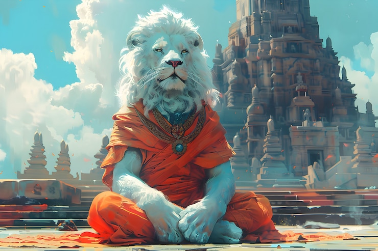 Foto gratuito retrato de un animal meditando y practicando la atención plena en estilo de arte digital