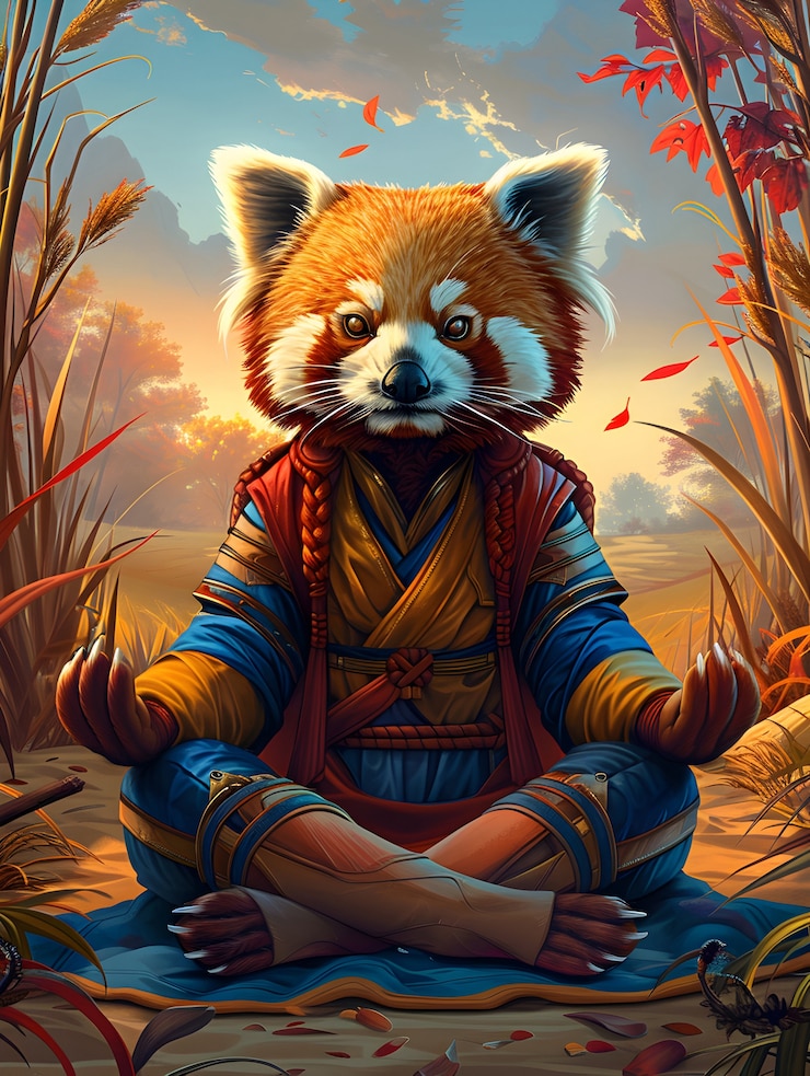 Foto gratuito retrato de un animal meditando y practicando la atención plena en estilo de arte digital