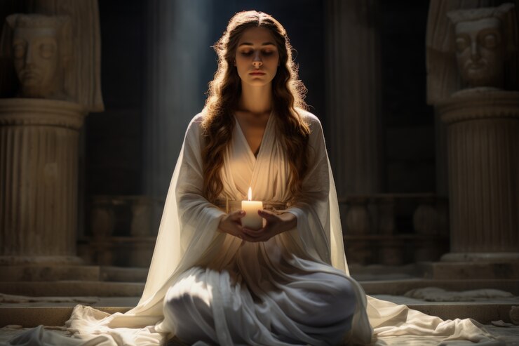 Foto gratuito retrato de una antigua mujer griega orando