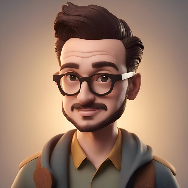 Retrato de un apuesto hombre hipster con gafas renderizado en 3D