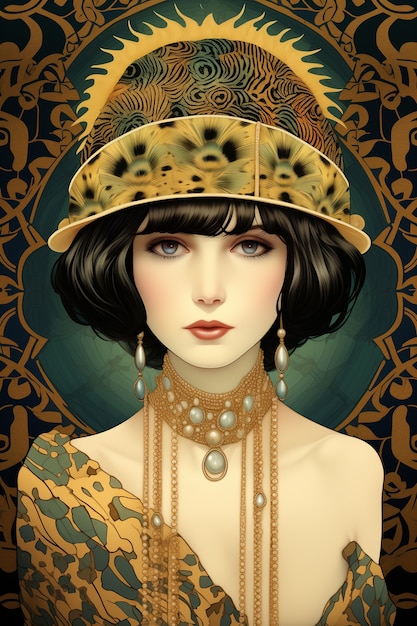 Foto gratuita retrato art nouveau de una mujer hermosa