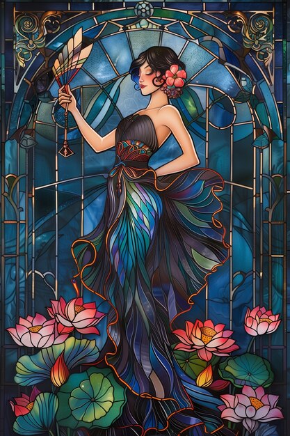 Retrato art nouveau de una mujer hermosa