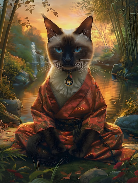 Foto gratuita retrato de arte digital de un animal meditando y practicando la atención plena