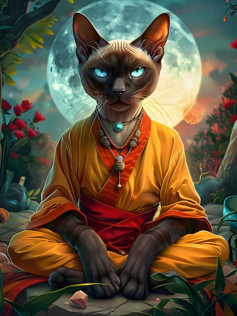 Foto gratuita retrato de arte digital de un animal meditando y practicando la atención plena