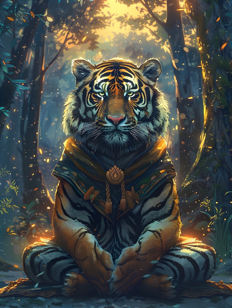 Foto gratuito retrato de arte digital de un animal meditando y practicando la atención plena