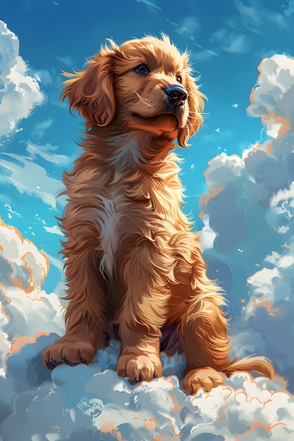 Retrato de arte digital de una mascota adorable en el cielo