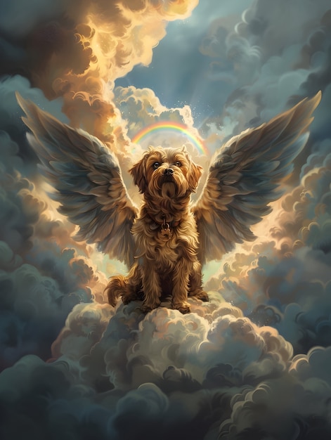 Retrato de arte digital de una mascota adorable en el cielo