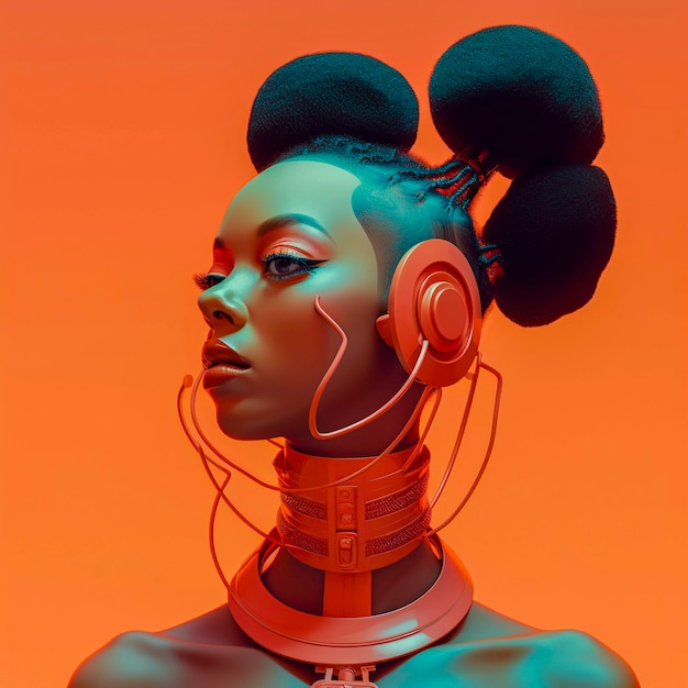Retrato de arte digital de una persona escuchando música con auriculares