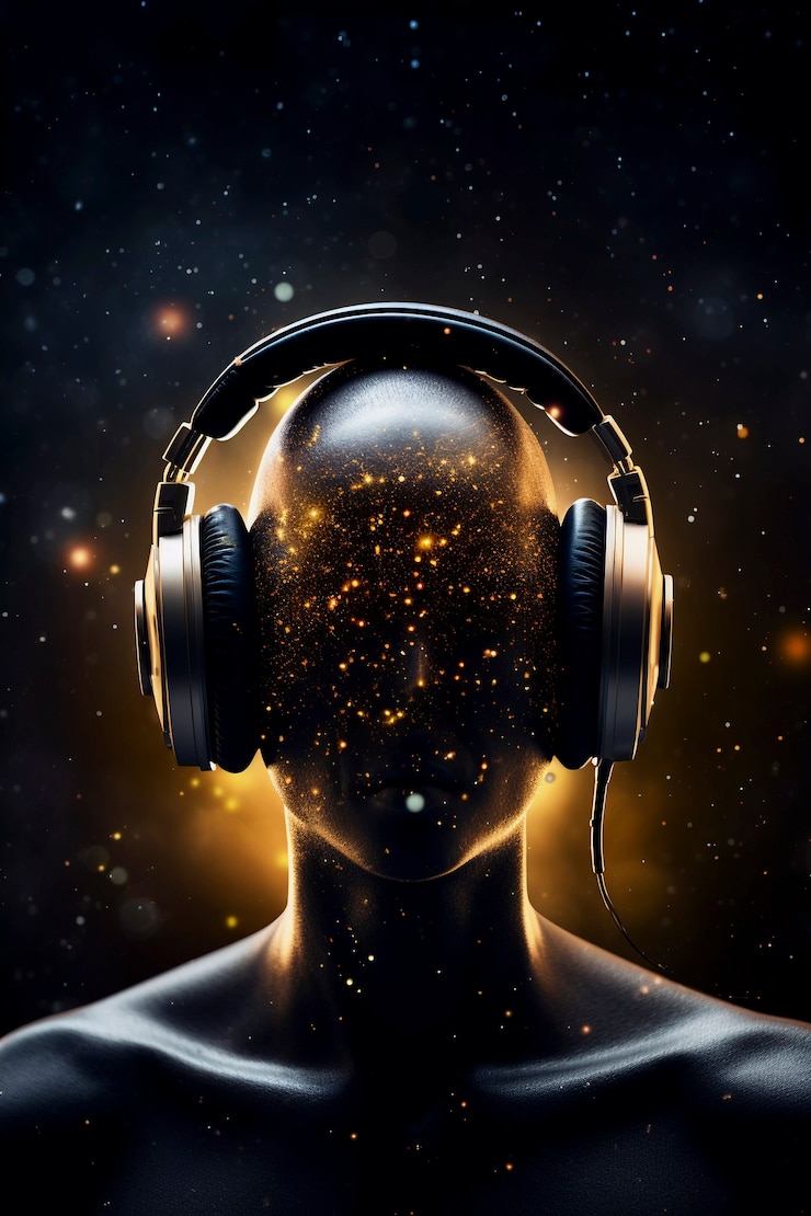 Foto gratuito retrato de arte digital de una persona escuchando música con auriculares