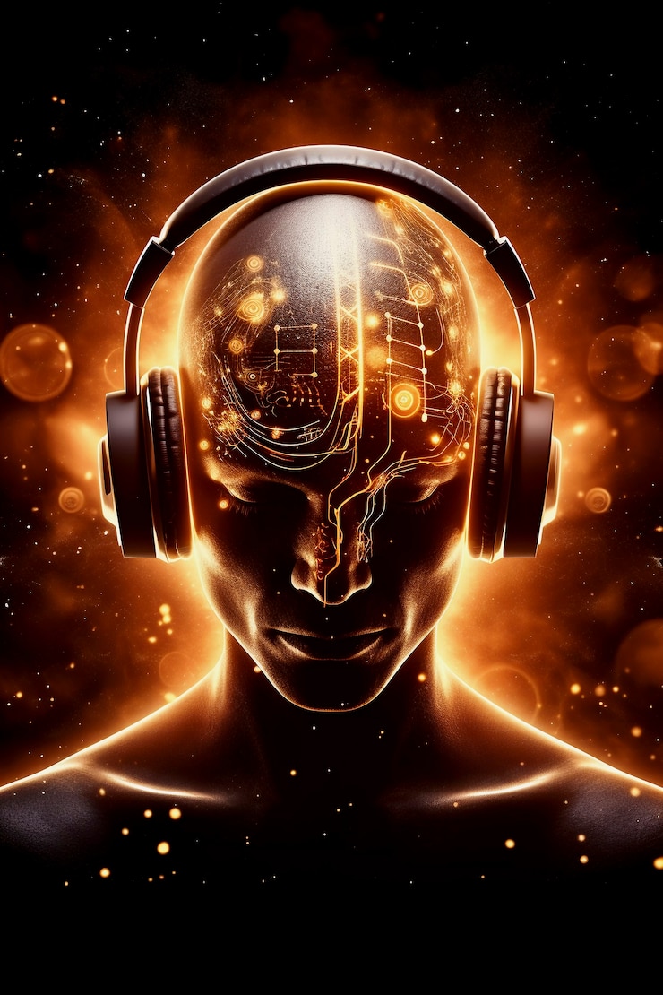 Foto gratuito retrato de arte digital de una persona escuchando música con auriculares