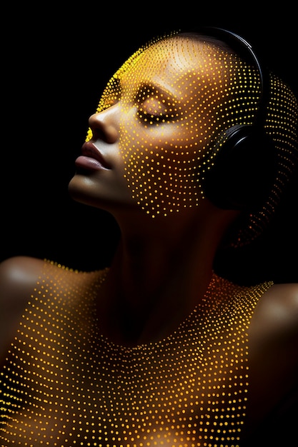 Retrato de arte digital de una persona escuchando música con auriculares