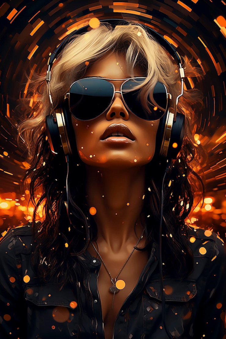 Foto gratuito retrato de arte digital de una persona escuchando música con auriculares