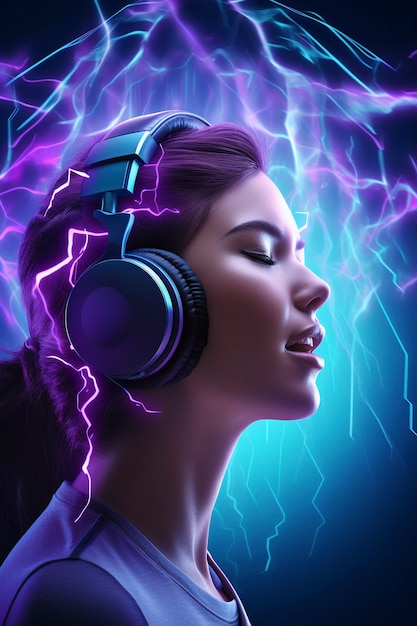 Foto gratuita retrato de arte digital de una persona escuchando música con auriculares