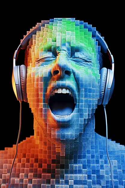 Foto gratuita retrato de arte digital de una persona escuchando música con auriculares