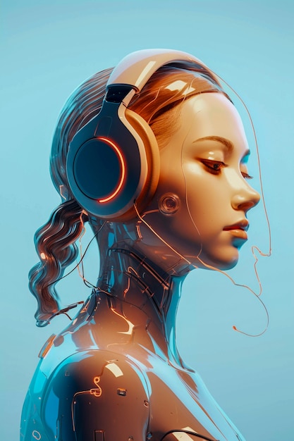 Foto gratuita retrato de arte digital de una persona escuchando música con auriculares