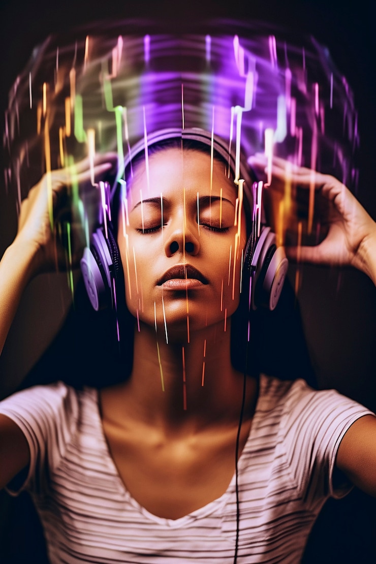Foto gratuito retrato de arte digital de una persona escuchando música con auriculares