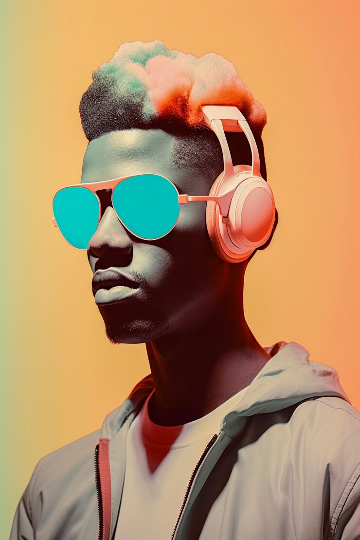 Foto gratuito retrato de arte digital de una persona escuchando música con auriculares