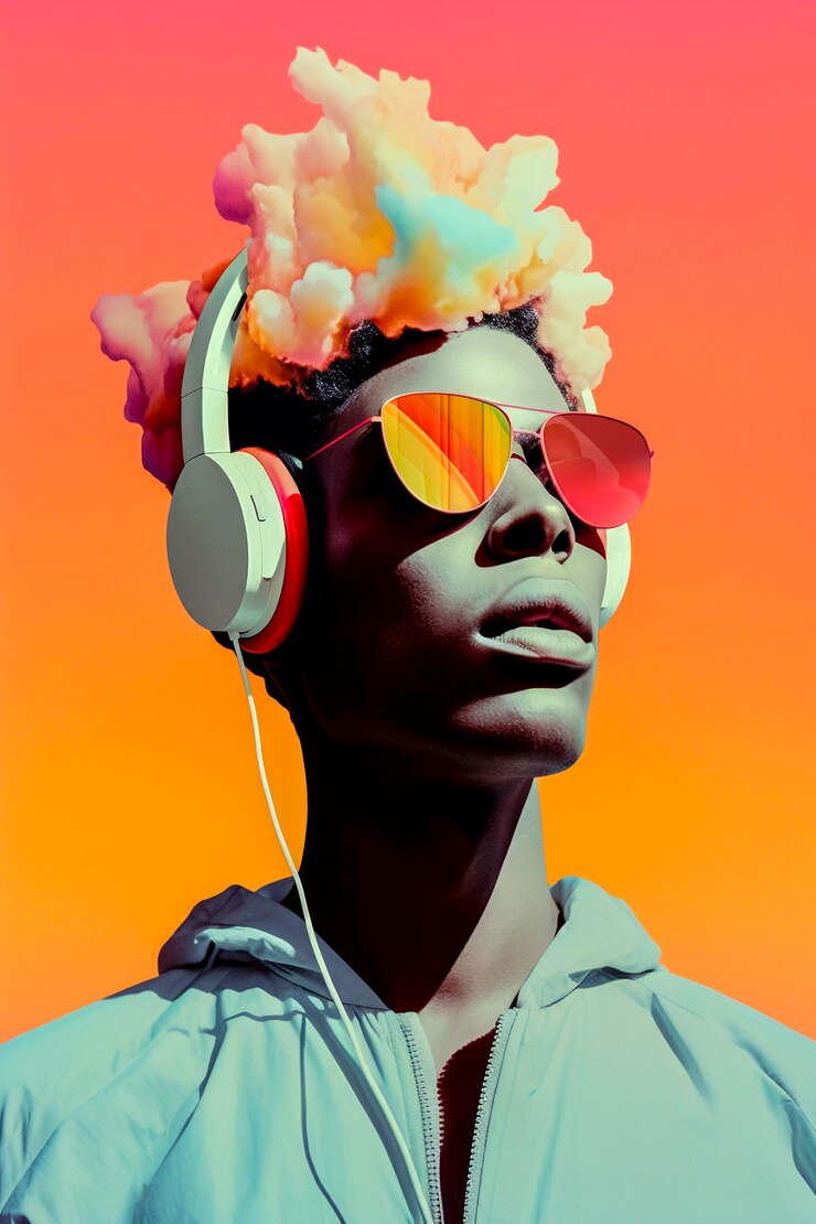 Foto gratuito retrato de arte digital de una persona escuchando música con auriculares