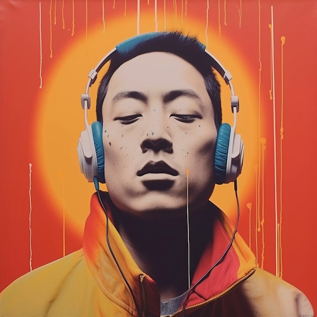 Retrato de arte digital de una persona escuchando música con auriculares
