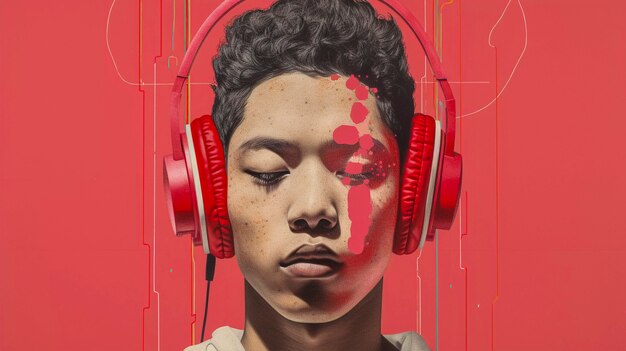 Retrato de arte digital de una persona escuchando música con auriculares