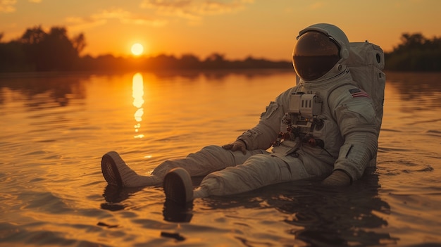 Foto gratuita retrato de un astronauta en traje espacial haciendo una actividad humana regular