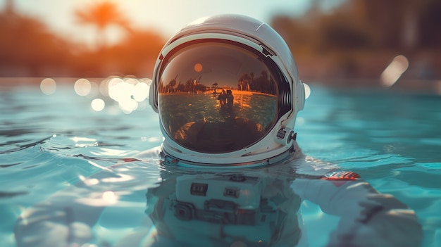 Retrato de un astronauta en traje espacial con piscina