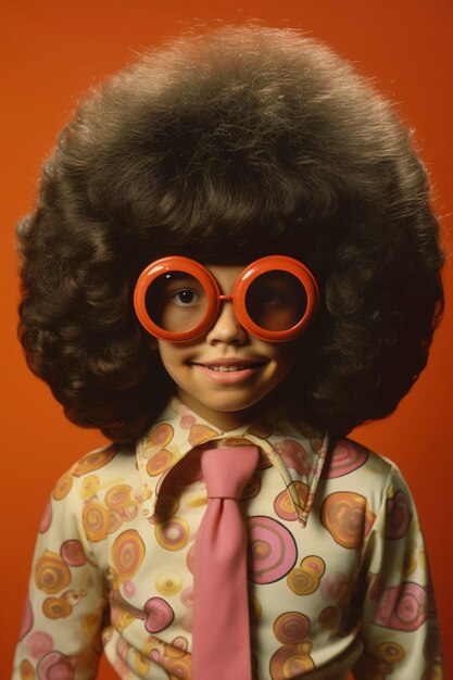 Retrato de un bebé con una peluca graciosa.