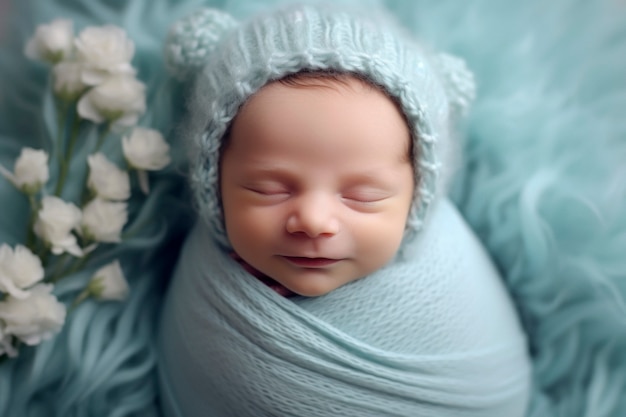 Foto gratuita retrato de bebé recién nacido con flores.